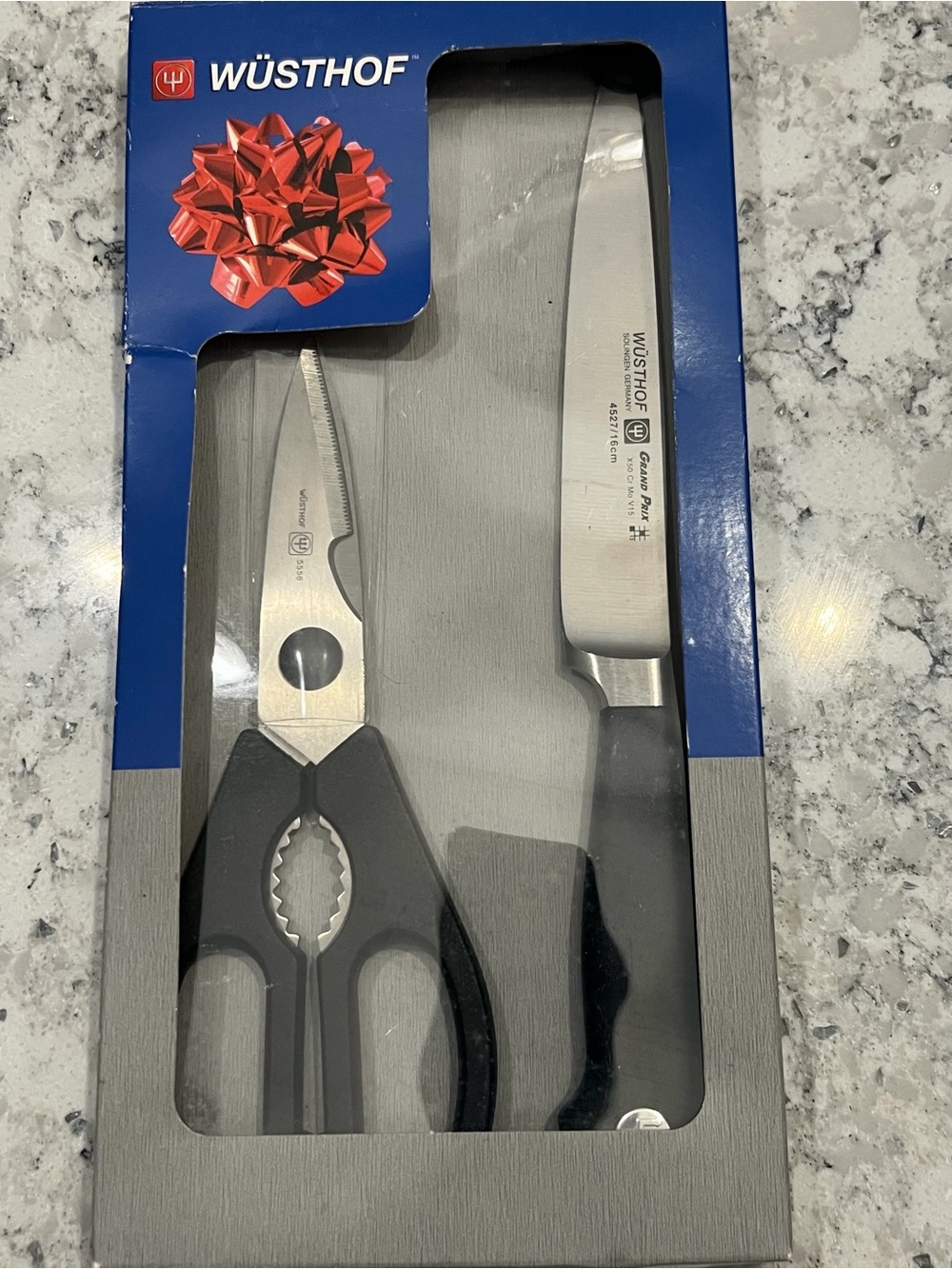 Wusthof Stainless Steel Kitchen Shears & Knife Set with Black Handles